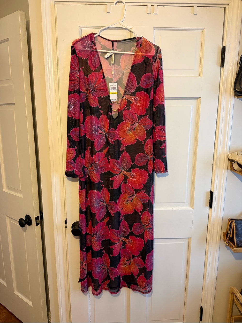 NWT Trina Turk Pink & Black Floral Cover Up and Swimsuit Set - Size M/8 - Picture 2 of 7